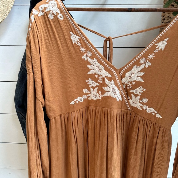 Earthen Embroidered Floral Ruffle Wrap Mini Dress - Picture 2 of 13